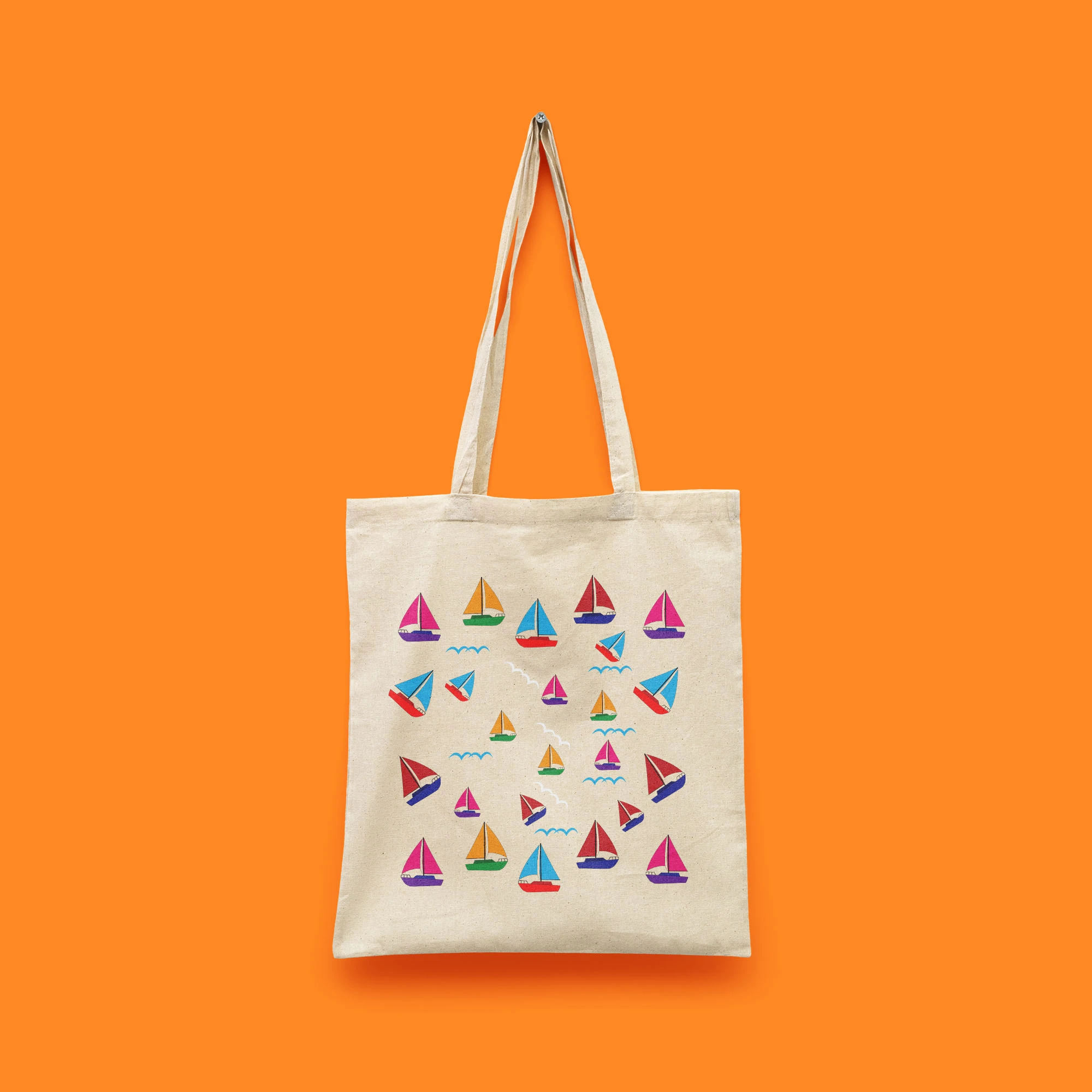 Renkli Tekne Desenli Bez Çanta