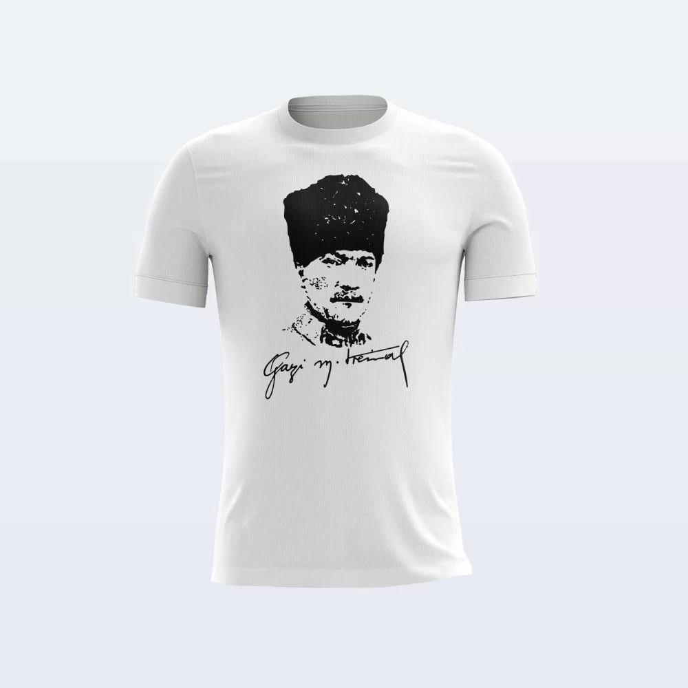 Siyah Beyaz Atatürk İmzalı Baskılı Tişört