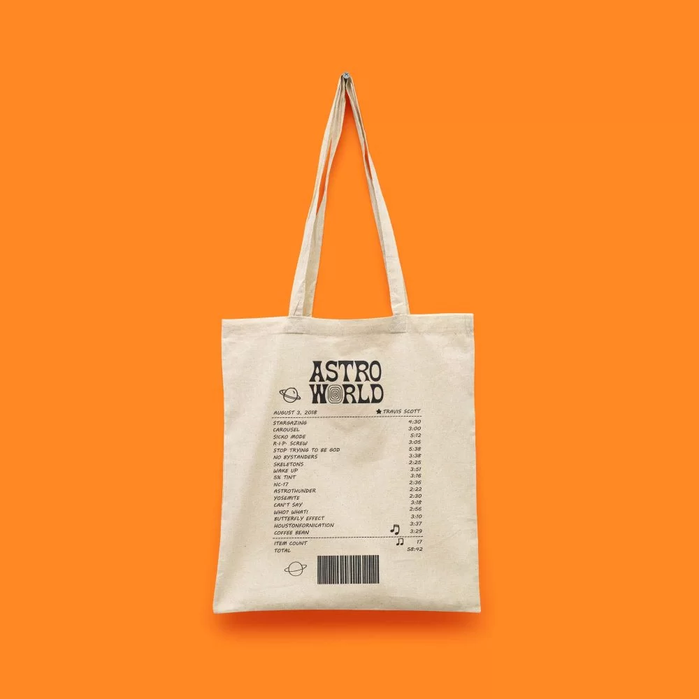 Travis Scott Astro World Albüm Receipt Baskılı Bez Çanta